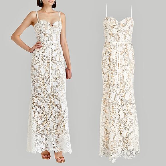 Marchesa Notte Satin Trim Guipure Lace Tulle Gown Bridal Dress Size 10 - Picture 1 of 13